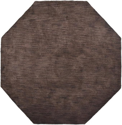 Hand Knotted Loom Wool ECO-Friendly Area Rugs - 6'x6', Octagon, Brown Color, Solid Plain Design, High Pile Thick Handmade Anti Skid Area Rugs for Living Room, Bed Room (L00111)