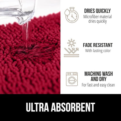GORILLA GRIP Bath Rug Mat 30x20, Thick Soft Absorbent Chenille, Quick Dry Microfiber Mats, Rubber Backing Washable Shower Floor Rugs, US Designed Bathroom Bathmat Home Decor Accessories, Red