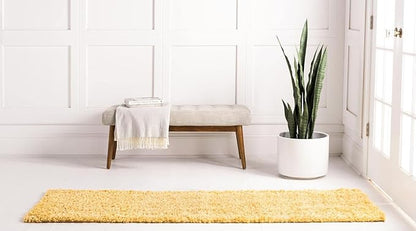 Unique Loom Davos Shag Collection Area Rug - Solid (2' 7" x 16' 5" Runner, Sun Yellow)