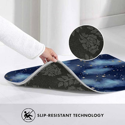 Stars and Clouds Bath Mats for Bathroom Dark Blue Watercolor Night Sky Galaxy Universe Space Floor Bath Rugs Machine Washable Bathmat Carpet Rug Room Decor for Shower Floor 16 X 24 inch Mat