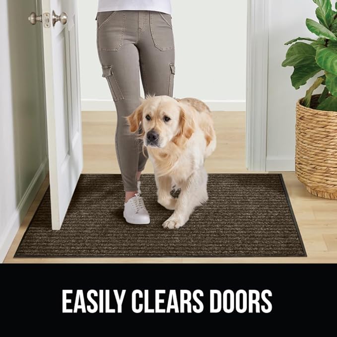 GORILLA GRIP Waterproof Traffic Guard Door Mat, 70x24, Heavy Duty Entryway Mats, Strong Rubber Back Commercial Utility Rugs for Office Hallway, Garage Floor and Home, Low Profile Carpet Runner, Brown