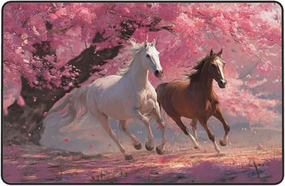 Galloping Horse Cherry Blossom Area Rug Washable Outdoor Rugs Anti-Slip Soft Carpet Entryway Indoor Door Mat for Bedroom,Living Room,Porch,Terrace and Entrance Decor 3'x 2'