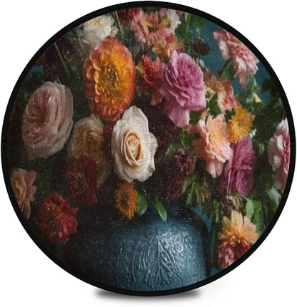 Round Washable Area Rug Non-Slip, Soft & Cozy Beautiful Flower Design Indoor/Outdoor Floor Decor for Living Room, Bedroom, Entryway