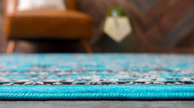 Unique Loom Sialk Hill Collection Area Rug - Washington (4' 1" x 6' 1" Rectangle Turquoise/Black)