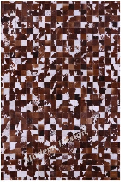 Modern Design Premium Cowhide Leather Carpet with Chevron Pattern, Area Rug (Brwon/White, 10x14)