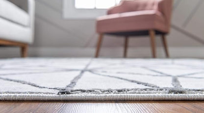 Rugs.com Lattice Trellis Collection Rug – 8' x 10' White Low-Pile Rug Perfect for Living Rooms, Large Dining Rooms, Open Floorplans
