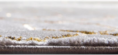 Unique Loom Glam Collection Area Rug - Trellis (3' 3" Round, Gray Gold/ Gold)