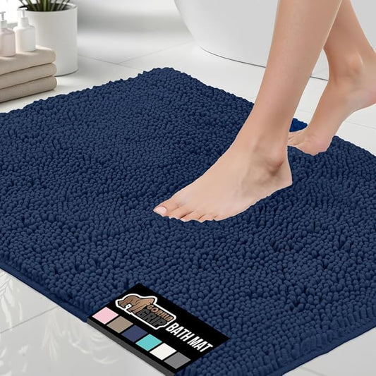 GORILLA GRIP Bath Rug Mat, Thick Soft Absorbent Chenille, Quick Dry Microfiber Mats, Rubber Backing Washable Shower Floor Rugs, US Designed Bathroom Bathmat Home Decor Accessories, 24x17, Navy