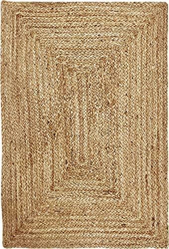 KEMA Jute Braided Area Rug, 6x9 Feet (72x108 Inches) - Rustic Vintage Braided Reversible Rectangular Rug, Shag Rugs for Bedroom, Jute Kitchen, Living Room, Floor