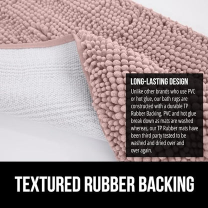 GORILLA GRIP Bath Rug Mat 36x24, Soft Absorbent Chenille, Quick Dry Microfiber Mats, Rubber Backing Washable Shower Floor Rugs, Bathmat Runner, US Designed Bathroom Home Decor Accessories Dusty Rose