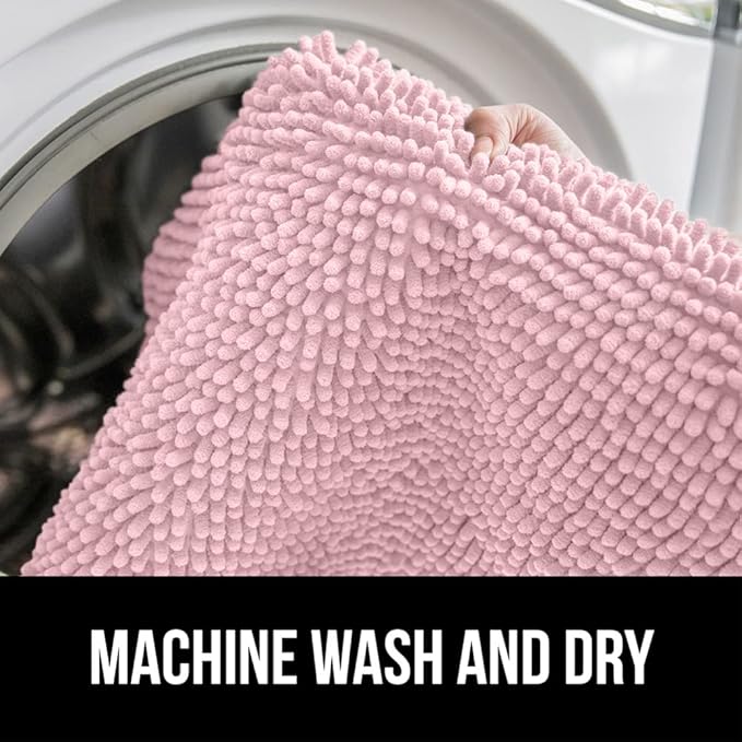 GORILLA GRIP Bath Rug Mat, Thick Soft Absorbent Chenille, Quick Dry Microfiber Mats, Rubber Backing Washable Shower Floor Rugs, US Designed Bathroom Bathmat Home Decor Accessories, 24x17 Light Pink
