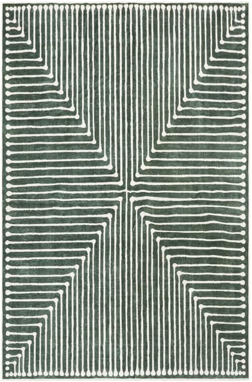 GLN Rugs Contemporary Collection - Machine Washable Area Rug, Contemporary Washable, Non Slip, Low Pile Chenille Rug, Living Room, Bedroom, Kitchen Rug (3' x 5' Beige Green)