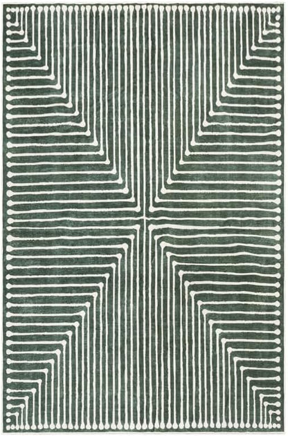 GLN Rugs Contemporary Collection - Machine Washable Area Rug, Contemporary Washable, Non Slip, Low Pile Chenille Rug, Living Room, Bedroom, Kitchen Rug (6' x 9' Beige Green)