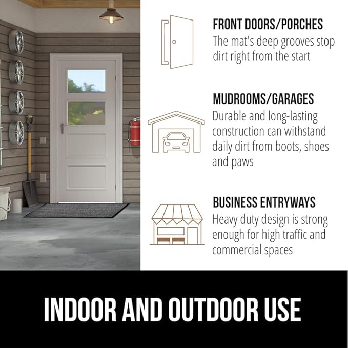 GORILLA GRIP Waterproof Traffic Guard Door Mat, 60x36, Heavy Duty Entryway Mats, Strong Rubber Back Commercial Utility Rugs for Office Hallway, Garage Floor and Home, Low Profile Carpet, Light Gray