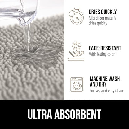 GORILLA GRIP Bath Rug Mat 30x20, Thick Soft Absorbent Chenille, Quick Dry Microfiber Mats, Rubber Backing Washable Shower Floor Rugs, US Designed Bathroom Bathmat Home Decor Accessories, Light Gray