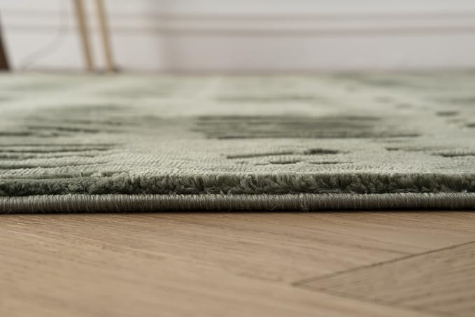 Revival Rugs Shell 7'10"x10' Washable Area Rug for Living Room Bedroom - 100% Recycled Oeko-TEX Certified, Medium Pile, Green