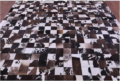 Modern Design Premium Cowhide Leather Carpet with Chevron Pattern, Area Rug (Brown/White-1, 5x8)
