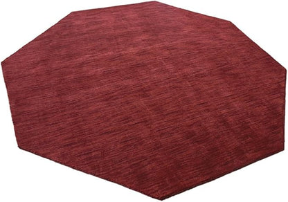 Hand Knotted Loom Wool ECO-Friendly Area Rugs - 6'x6', Octagon, Dark Red Color, Solid Plain Design, High Pile Handmade Anti Skid Area Rugs for Living Room, Bed Room (L00111)