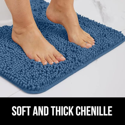 GORILLA GRIP Bath Rug Mat 36x24, Thick Soft Absorbent Chenille, Quick Dry Microfiber Mats, Rubber Backing Washable Shower Floor Rugs, Bathmat Runner, US Designed Bathroom Home Decor Accessories Blue