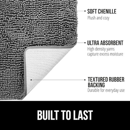 GORILLA GRIP Bath Rug Mat 54x24, Thick Soft Absorbent Chenille, Quick Dry Microfiber Mats, Rubber Backing Washable Shower Floor Rugs, Bathmat Runner, US Designed Bathroom Home Decor Accessories Grey