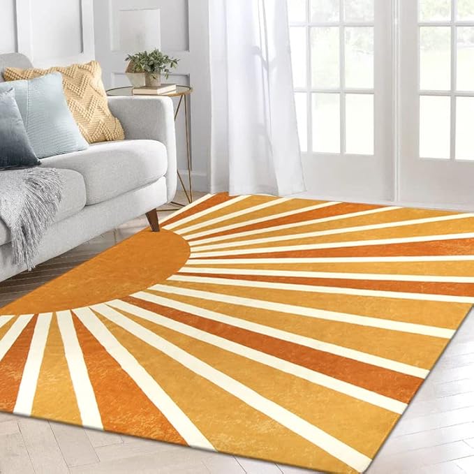 Lahome Rainbow Sun Area Rug: 8'x10' Ultra-Thin & Lightweight Machine Washable Non-Slip Rug with Boho Print for Living Room, Bedroom, Dining Room, Office, Nursery & Guest Room