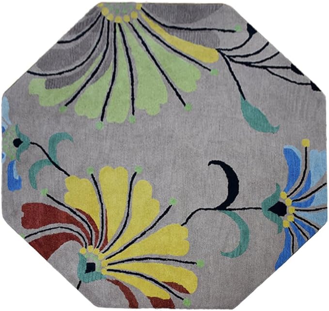 Rugsotic Carpets Hand Tufted Wool ECO-Friendly Area Rugs - 8'x8', Octagon Shape, Camel, Floral Modern Design, High Pile Thick Handmade Anti Skid Area Rugs for Living Room, Bed Room (K00219)