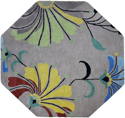 Rugsotic Carpets Hand Tufted Wool ECO-Friendly Area Rugs - 8'x8', Octagon Shape, Camel, Floral Modern Design, High Pile Thick Handmade Anti Skid Area Rugs for Living Room, Bed Room (K00219)
