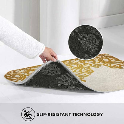 Floral Border Bath Rugs Microfiber Bathroom Mat Soft Plush Shaggy Shower Mat for Bathroom Fluffy Comfortable Water Absorbent Carpet Non-Slip Machine Washable 16"X24"