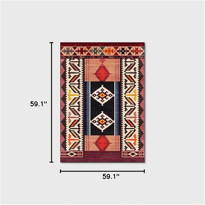 Vintage Boho Area Rugs Multicolor Ethnic Style Geometric Splicing Carpets Bedroom Living Room Kitchen Floor Mats Indoor Outdoor Non-Shedding Runner Rug Home Décor Carpet 5' X 5'