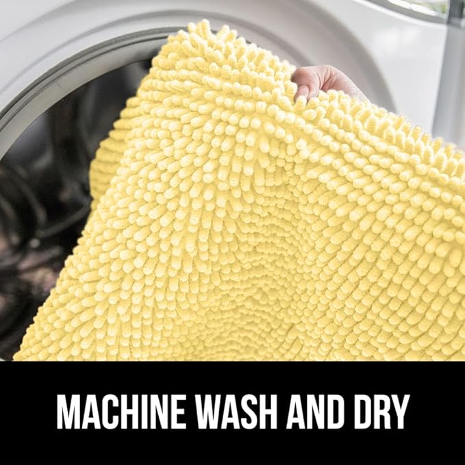 GORILLA GRIP Bath Rug Mat 44x26, Thick Soft Absorbent Chenille, Quick Dry Microfiber Mats, Rubber Backing Washable Shower Floor Rugs, Bathmat Runner, US Designed Bathroom Home Decor Accessories Yellow