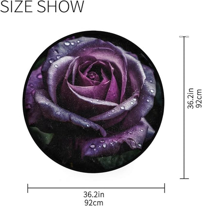 Washable Non-Slip Round Rug Purple Rose Pattern, Perfect for Home Decor Indoor/Outdoor Use, Ideal for Living Room, Bedroom, Dorm Room, Office, and Dining Room.