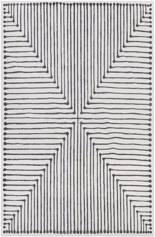GLN Rugs Contemporary Collection - Machine Washable Area Rug, Contemporary Washable, Non Slip, Low Pile Chenille Rug, Living Room, Bedroom, Kitchen Rug (3' x 5' Black Beige)