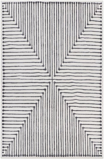 GLN Rugs Contemporary Collection - Machine Washable Area Rug, Contemporary Washable, Non Slip, Low Pile Chenille Rug, Living Room, Bedroom, Kitchen Rug (8' x 10' Black Beige)