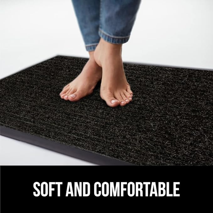 GORILLA GRIP Waterproof Traffic Guard Door Mat, 35x23, Heavy Duty Entryway Mats, Strong Rubber Back Commercial Utility Rugs for Office Hallway, Garage Floor and Home, Low Profile Carpet Runner, Black