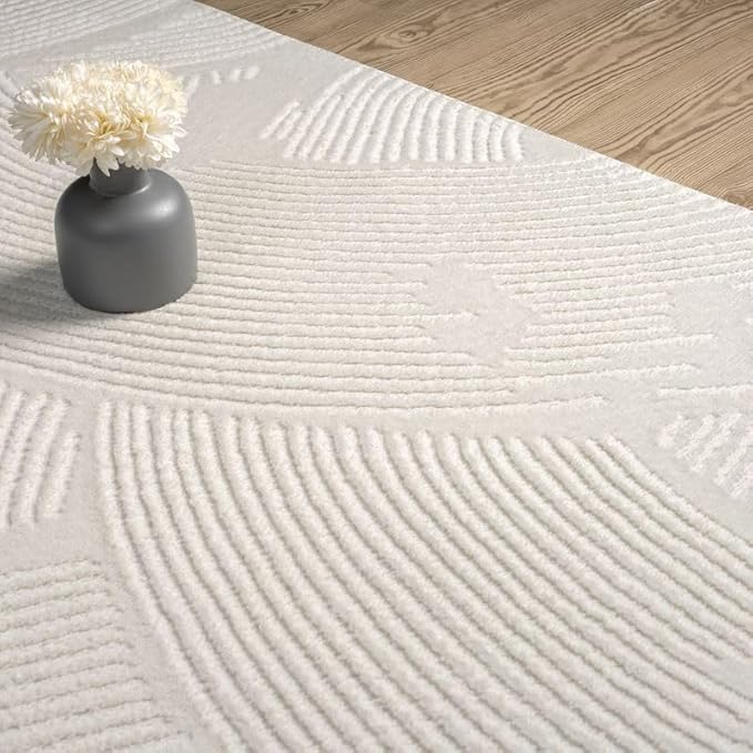 Abani Zen 4' x 6' Cream Rug – Neutral Brush Stroke Sandbrush Design, Medium Soft Area Rug for Living Room & Bedroom, Durable & Easy to Clean