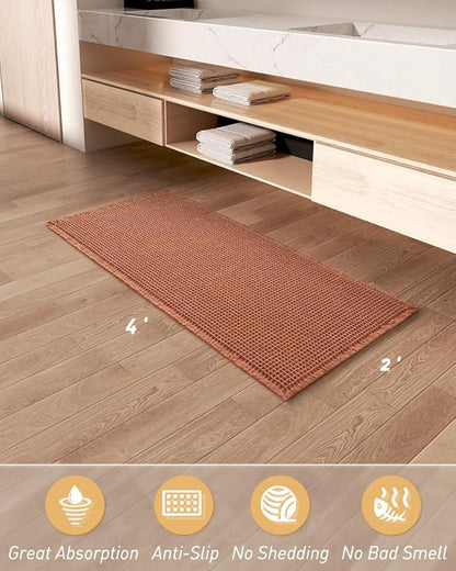 Upgraded Waffle Runner Rug Super Absorbent Non Slip Bath Mats for Bathroom Machine Washable Bathroom Runner Rug with Tassels, Ideal for Hallway Bedroom Laundry Room, Dirty Orange, 2'x 4'(24" x 48")