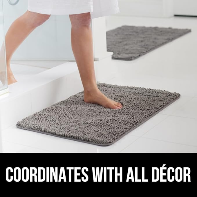 GORILLA GRIP Bath Rug Mat, Thick Soft Absorbent Chenille, Quick Dry Microfiber Mats, Rubber Backing Washable Shower Floor Rugs, US Designed Bathroom Bathmat Home Decor Accessories, 24x17, Grey