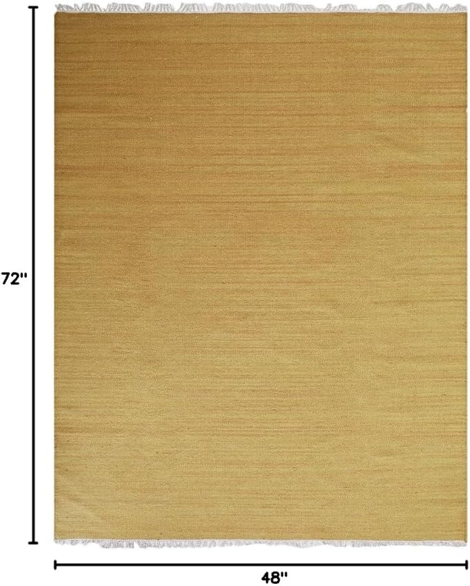 Rugsotic Carpets Hand Woven Flat Weave Kilim Wool 4'x6' Area Rug Solid Gold D00111