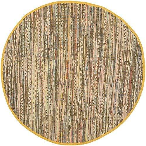 SAFAVIEH Rag Rug Collection 4' Round Yellow / Multi RAR121H Handmade Boho Stripe Cotton Area Rug