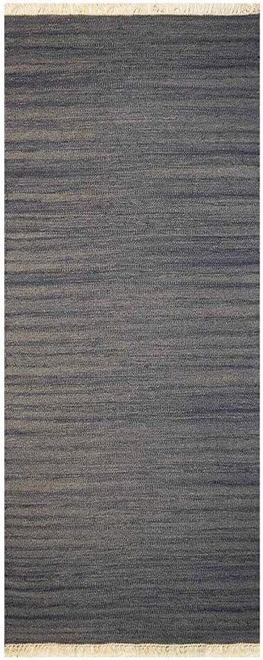 Rugsotic Carpets Hand Woven Flat Weave Kilim Wool 2'6''x6' Runner Area Rug Solid Silver D00111