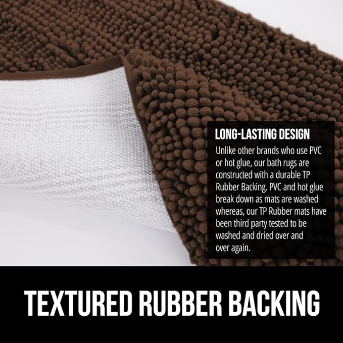 GORILLA GRIP Bath Rug Mat 48x17, Thick Soft Absorbent Chenille, Quick Dry Microfiber Mats, Rubber Backing Washable Shower Floor Rugs, Bathmat Runner, US Designed Bathroom Home Decor Accessories Brown