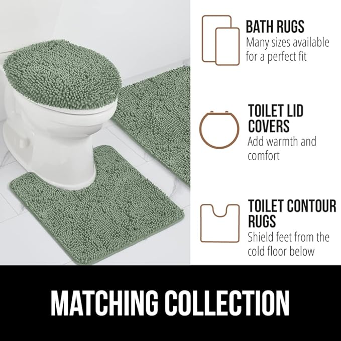GORILLA GRIP Bath Rug Mat 30x20, Thick Soft Absorbent Chenille, Quick Dry Microfiber Mats, Rubber Backing Washable Shower Floor Rugs, US Designed Bathroom Bathmat Home Decor Accessories, Sage Green