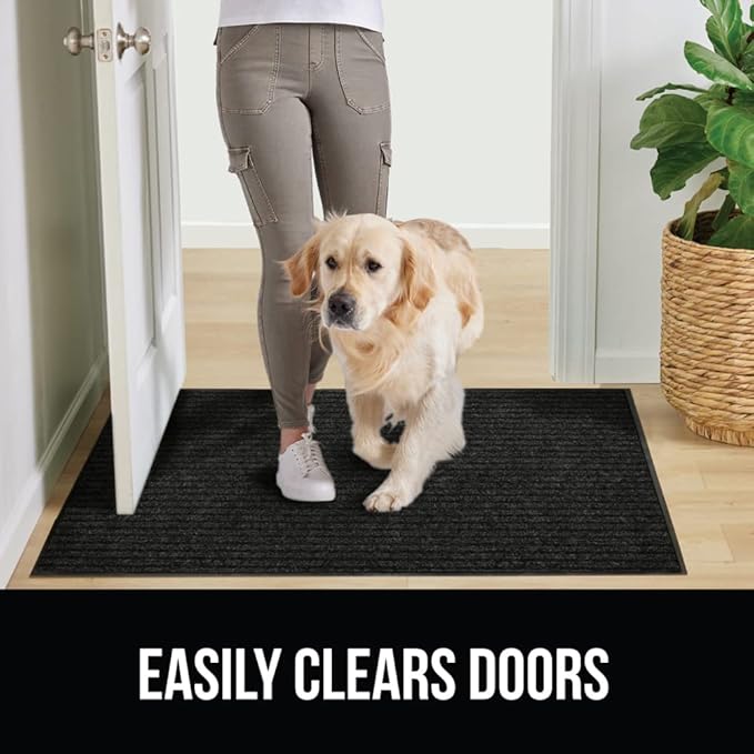 GORILLA GRIP Waterproof Traffic Guard Door Mat, 60x36, Heavy Duty Entryway Mats, Strong Rubber Back Commercial Utility Rugs for Office Hallway, Garage Floor and Home, Low Profile Carpet Runner, Black