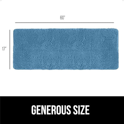 GORILLA GRIP Bath Rug Mat 60x17, Thick Soft Absorbent Chenille, Quick Dry Microfiber Mats, Rubber Backing Washable Shower Floor Rugs, Bathmat Runner, US Designed Bathroom Home Decor Accessories Blue