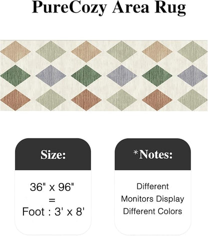 3x8 Runner Checkered Rug for Hallways Colorful Washable Long Carpet Non-Slip Low Pile Boho Indoor Accent Throw Rug for Entrance Kitchen Bedroom Dining Laundry