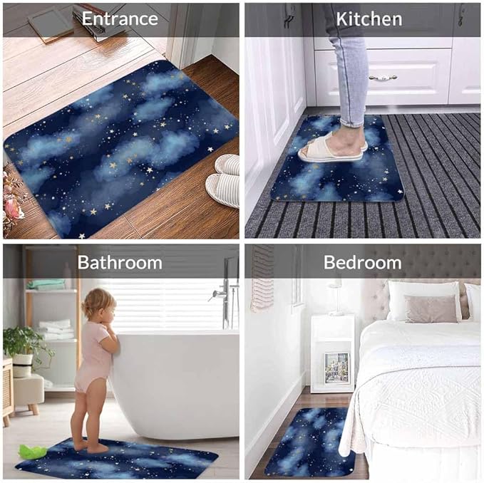 Stars and Clouds Bath Rugs for Bathroom Durable Flannel Bath Rug Clearance Mats for Forlaundry Room and Kitchen Decor Carpt Washable 20 X 32 Inch Mat