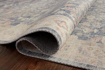 Loloi Hathaway Collection HTH-02 Denim/Multi 7'-6" x 9'-6", .25" Thick Area Rug, Soft, Durable, Printed, Modern, Low Pile, Non-Shedding, Easy Clean, Living Room Rug
