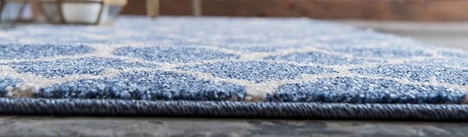 Rugs.com Lattice Collection Rug – 10 Ft Runner Light Blue Medium Rug Perfect for Hallways, Entryways