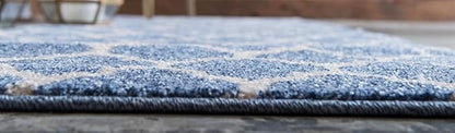 Rugs.com Lattice Collection Rug – 10 Ft Runner Light Blue Medium Rug Perfect for Hallways, Entryways