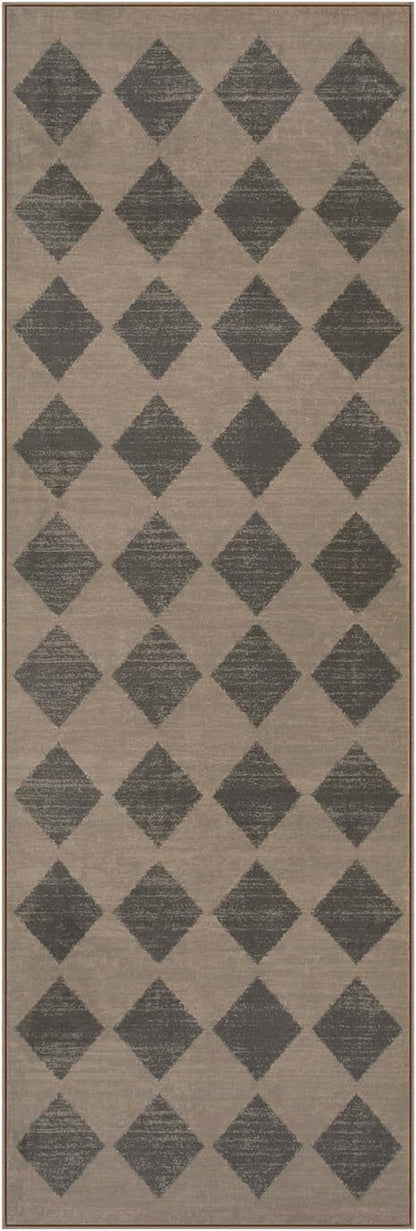 Lahome Checkered Washable 2x6 Brown Runners for Hallways Non Slip, Ultra-Thin Kitchen Bathroom Runner Rugs, Moroccan Trellis Throw Carpet Runner for Bedroom Entryway Decor (2'x6',Brown)